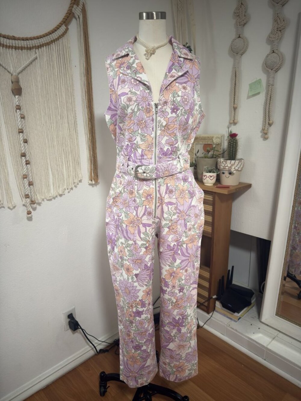 NWT Baltic Born JoJo Sleeveless Jumpsuit Purple Floral Belted Zip Front Size M